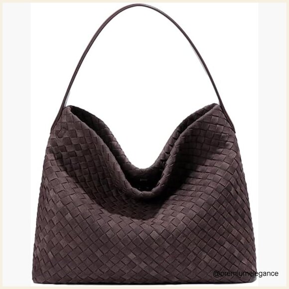 Woven Vegan Leather Tote Shoulder Bag with Top Handle